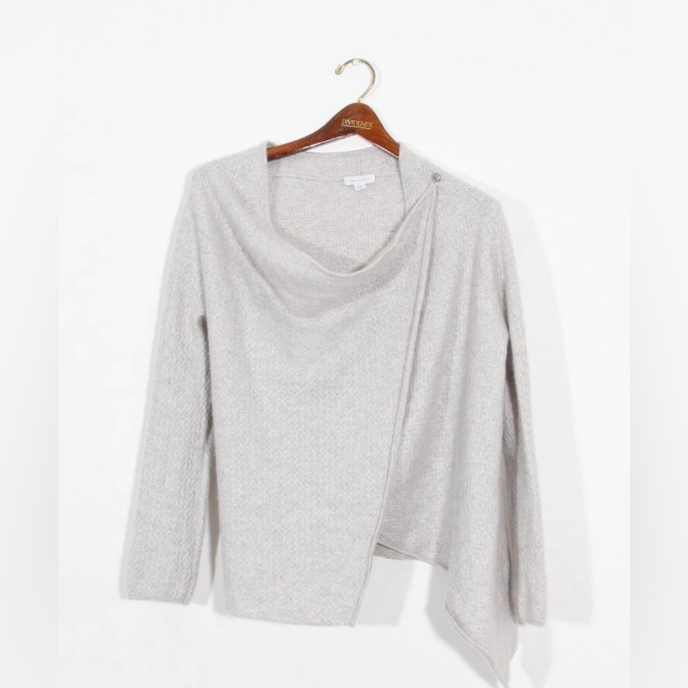 Garnet Hill Asymmetrical Cashmere Wrap Textured Cardigan Sweater Grey Sz Medium
